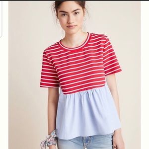 Anthropologie red and white peplum top